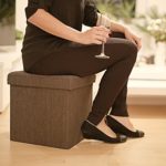 Relaxdays Faltbarer Sitzhocker, 38 x 38 x 38 cm, Sitzcube als Fußablage, Sitzwürfel aus Leinen, Deckel zum Abnehmen, braun