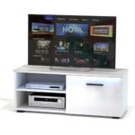 TV Lowboard Bank Fernsehtisch MALIBU in weiß Hochglanz mit LED Beleuchtung 102 cm breit, 1 Klappe