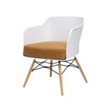 BUTIK Design Esszimmerstuhl Cooper, 2-er Set, 77 x 61 x 49 cm, braunes Sitzkissen aus hochwertiger Baumwolle, plastik weiß