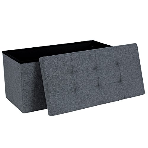 Songmics LSF47K Faltbarer Sitzhocker belastbar bis 300 kg Fußbank Sitzbank Aufbewahrungsbox leinen dunkelgrau 76 x 38 x 38 cm