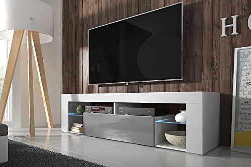Hestia – TV Lowboard / TV Schrank (140 cm, Schwarz Matt / Grau Hochglanz, optional mit LED-Beleuchtung)
