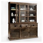 Vitrine SAVONA Anrichte mit Aufsatz Buffet Sideboard Kolonialstil Kieferkommode, 3 Türen, grau