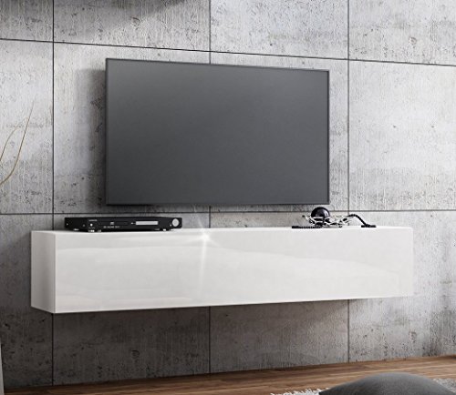 TV Lowboard Hängeboard HOCHGLANZ Board Schrank Tisch 160cm (korpus matt weiß+front weiß hochglanz)