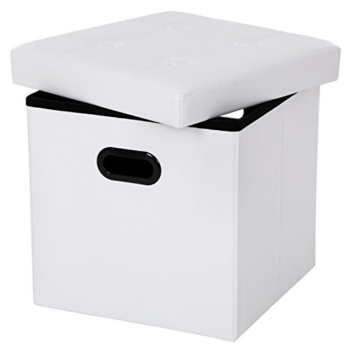Songmics  LSF30W 38 cm Sitzhocker faltbar Sitzbank Aufbewahrungsbox mit Griffe belastbar bis 300 kg kunstleder, weiß
