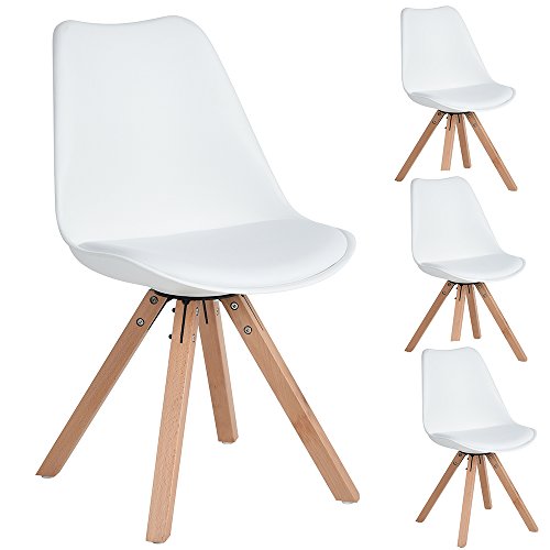 4 Stück Kunstleder Esszimmer Bürostuhl mit Massivholz Beine, Armless Mid Rücken Unterstützung Kunstleder Gepolstert Stühle - Weiß
