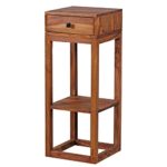 WOHNLING Beistelltisch Massiv-holz Sheesham Design Anstelltisch Telefontisch mit Schublade 35x 35 cm Schmal 90 cm Hoch Flur Konsole dunkel-braun Natur Landhaus-Stil Anrichte Schublade & Ablage Kommode