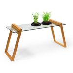 Relaxdays Couchtisch MUKAI standard HxBxT: 65x130x46 cm praktischer Glastisch aus Glas und Holz mit 1 Ebene zur Aufbewahrung von Zeitschriften etc. als Beistelltisch mit Standbeinen aus Bambus, natur