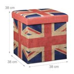 Relaxdays Faltbarer Sitzhocker 38 cm stabiler Sitzwürfel mit trendigen Motiven als praktische Fußablage als Sitzwürfel mit bedrucktem Kunstleder als Aufbewahrungsbox mit Stauraum und Deckel, UK