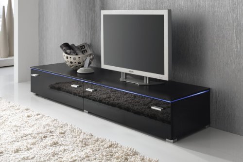 Lowboard TV Schrank TV-Element 180 cm schwarz Fronten Hochglanz, optional LED-Beleuchtung, Beleuchtung:ohne Beleuchtung