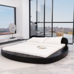 Festnight Polsterbett Bett Doppelbett Ehebett aus Kunstleder mit Matratze 180x200cm Rund Schwarz