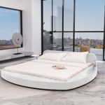 Festnight Polsterbett Bett Doppelbett Ehebett aus Kunstleder mit Matratze 180x200cm Rund Weiß