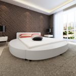 Festnight Polsterbett Bett Doppelbett Ehebett aus Kunstleder mit Matratze 180x200cm Rund Weiß