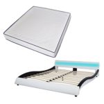 Festnight Polsterbett Bett Doppelbett Ehebett mit LED und Matratze 180x200 cm Kunstleder