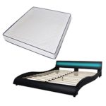 Festnight Polsterbett Bett Doppelbett Ehebett mit LED und Matratze 180x200 cm Kunstleder Schwarz