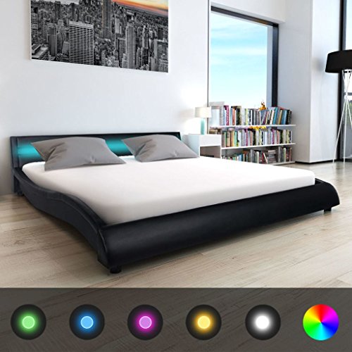 Festnight Polsterbett Bett Doppelbett Ehebett mit LED und Matratze 180x200 cm Kunstleder Schwarz