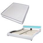 Festnight Polsterbett Bett Doppelbett Ehebett mit LED und Matratze 180x200 cm Kunstleder Weiß