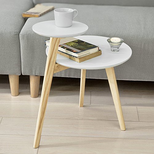 SoBuy® FBT53-WN Design Beistelltisch mit 2 Tischplatten Couchtisch Kaffeetisch Balkontisch weiß-natur, BHT ca: 40x54x47cm