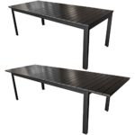 11er Gartenmöbel Set ausziehbarer Aluminium Gartentisch mit Polywood-Tischplatte 280/220x95cm Schwarz + 10x Hochlehner mit 2x2 Textilengewebe, Rückenlehne 7-fach verstellbar