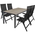 5tlg. Gartengarnitur 150x90cm Aluminium Gartentisch mit Polywood Tischplatte inkl. Alu Hochlehner mit 4x4 Textilenbespannung Sitzgruppe Gartenmöbel Set