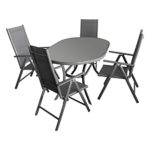 5tlg. Gartengarnitur Terrassenmöbel Gartenmöbel Set Sitzgruppe Sitzgarnitur Aluminium Glastisch oval 140x90cm + 4x Hochlehner 2x2 Textilen