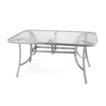 7-teiliges Gartenmöbel-Set – Gartengarnitur Sitzgruppe Sitzgarnitur aus Gartenstühlen & Esstisch (Glasplatte: klar mit Struktur) – Aluminium Kunststoff Glas – schwarz grau