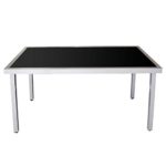 7-teiliges Gartenmöbel Set Gartengarnitur Aluminium Glastisch 150x90cm + Gartenstühle Stapelstühle Stahlgestell pulverbeschichtet mit Textilenbespannung Sitzgruppe Sitzgarnitur