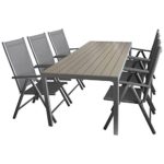 7tlg. Sitzgruppe Gartengarnitur Gartenmöbel Terrassenmöbel Set Sitzgarnitur Aluminium Polywood Tisch 205x90cm + 6x Hochlehner 2x2 Textilen