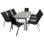 9tlg. Gartengarnitur Aluminium Polywood Gartentisch 205x90cm + stapelbarer Gartenstuhl Stapelstuhl mit Textilenbespannung Stahlgestell pulverbeschichtet Sitzgruppe Sitzgarnitur Gartenmöbel Terrassenmöbel Set