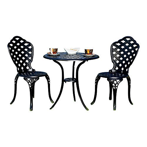 Aluminium 3er Set Gartenmöbel 2 Stühle + Tisch Schwarz Antik Sitzgarnitur Bistro