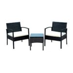 EBS® Polyrattan Gartenmöbel set Gartengarnitur Sitzgruppe Lounge Garnitur 1 Tisch 2 Stühle Weiß Sitzkissen