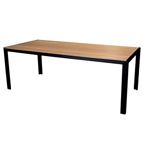 Eleganter Aluminium Gartentisch Esstisch mit Polywood Tischplatte in der Farbe Braun 205x90x74cm mit Niveauausgleich Esszimmertisch Gartenmöbel Terrassenmöbel