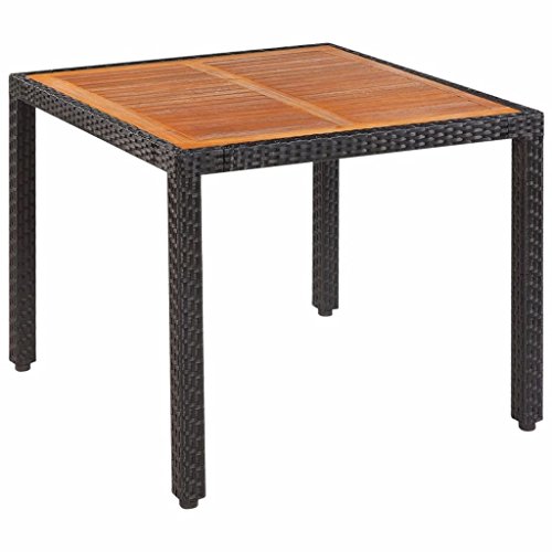 Festnight Gartentisch Tisch Terrassentisch Poly Rattan Akazienholz Tischplatte 90 x 90 x 75 cm