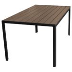 Gartenmöbel-Set Aluminium Gartentisch mit Polywood-Tischplatte 150x90cm + 6x Stapelstuhl mit anthrazitfarbener Textilenbespannung, Gestell pulverbeschichtet Schwarz