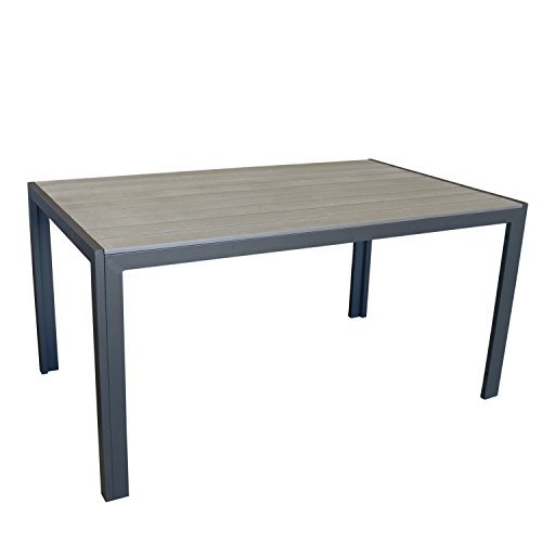 Gartenmöbel-Set Aluminiumtisch mit grauer Polywood-Tischplatte, 150x90cm + 4x verstellbare Alu Hochlehner mit Textilenbespannung + 2x Stapelstuhl mit Textilenbespannung