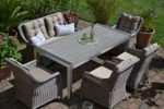 Gartenmöbel Set Tisch, Bank und 4 Sessel Rattan Polyrattan Geflecht "Paris-7"sand-grau