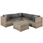 Polyrattan Lounge Sitzgruppe Nassau beige-grau mit Bezügen in Dunkelgrau