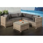 Polyrattan Lounge Sitzgruppe Nassau beige-grau mit Bezügen in Dunkelgrau