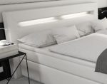 SAM® Design Boxspringbett Savona mit Samolux®-Bezug in weiß, LED-Beleuchtung, Bonellfederkern-Matratze, Box mit Holzrahmen und Nosag-Unterfederung, extra dickem Topper, hochwertigen chromfarbenen-Füßen, optimale Einstiegshöhe, 180 x 200 cm