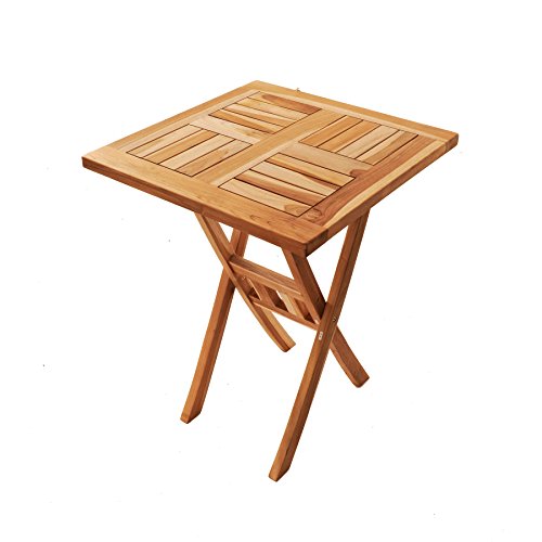 SAM® Teak-Holz Balkontisch, Gartentisch, Klapptisch, Holztisch Square, 60 x 60 cm quadratisch, zusammenklappbarer Tisch aus Massivholz, leicht zu verstauen, ideal für Balkon, Terrasse oder Garten