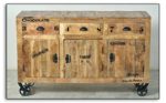 Side-Board Antik-Finish mit 3 Türen und 3 Schubladen aus Mango Massivholz 140x86 cm | Crust | Low-Board mit starken Gebrauchsspuren 3-türig | Antike Kommode mit viel Stauraum 140cm x 86cm
