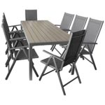 Sitzgarnitur Sitzgruppe Gartengarnitur Gartenmöbel Terrassenmöbel Set 9-teilig - Gartentisch, Aluminium, Polywood-Tischplatte, 205x90cm + 8x Hochlehner, klappbar, 2x2 Textilen