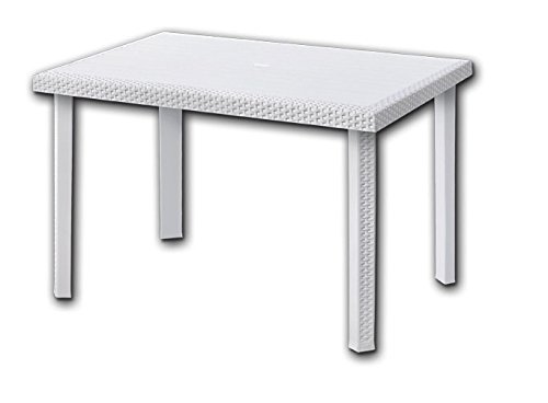 Tisch rechteckig 80 x 120 cm mit Einsätzen aus Rattan weiß Modell: Rodolfo Möbelstück für Garten Bar Restaurant 004678
