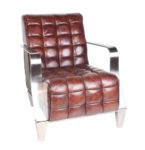 Vintage Echtleder Sessel Edelstahl Ledersessel Braun Design Sofa Lounge Möbel NEU 448