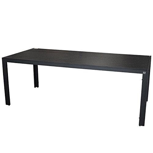 Wohaga® Gartentisch mit Polywood Tischplatte Schwarz 205x90cm Aluminiumrahmen Terrassentisch Gartenmöbel Terrassenmöbel
