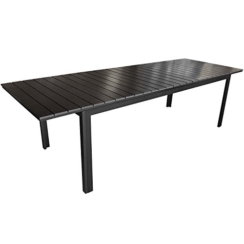 XXL Aluminium Gartentisch ausziehbar 280/220x95cm Ausziehtisch Terrassentisch Alutisch Aluminiumtisch mit schwarzer Polywood / Non Wood - Tischplatte