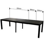 XXL Gartengarnitur Gartenmöbel Terrassenmöbel Set Sitzgruppe Sitzgarnitur - Aluminium / Polywood Ausziehtisch 224/284/344x100cm, für bis 12 Personen + 10x Hochlehner mit hochwertiger 2x2 Textilenbespannung, 7-fach verstellbar, klappbar