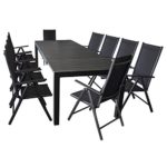 XXL Gartengarnitur Gartenmöbel Terrassenmöbel Set Sitzgruppe Sitzgarnitur - Aluminium / Polywood Ausziehtisch 224/284/344x100cm, für bis 12 Personen + 10x Hochlehner mit hochwertiger 2x2 Textilenbespannung, 7-fach verstellbar, klappbar