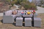Yakoe Klassische Serie Wintergarten 9 sitzer Ecksofa Poly Rattan Lounge Set Outdoor Gartenmöbel Terrasse, Grau, 195 x 71 x 85 cm