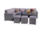 Yakoe Klassische Serie Wintergarten 9 sitzer Ecksofa Poly Rattan Lounge Set Outdoor Gartenmöbel Terrasse, Grau, 195 x 71 x 85 cm