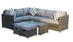 Yakoe Papaver Serie Wintergarten 8 sitzer Ecksofa Poly Rattan Lounge Set Outdoor Gartenmöbel, Grau, 180.5 x 70 x 85 cm